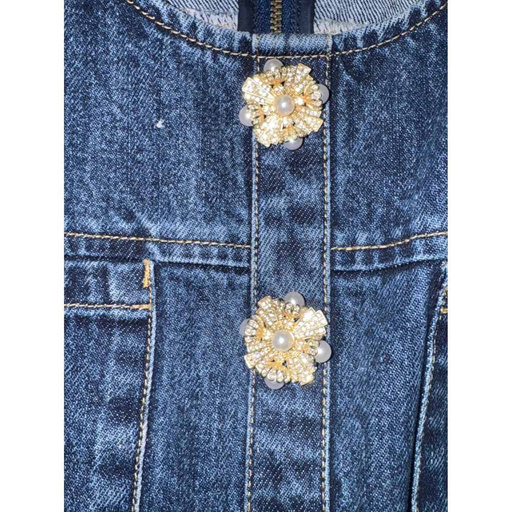 Self-Portrait Skater Denim Mini Dress  Button Fit Flare US‎ 12 UK 16 - Picture 9 of 10